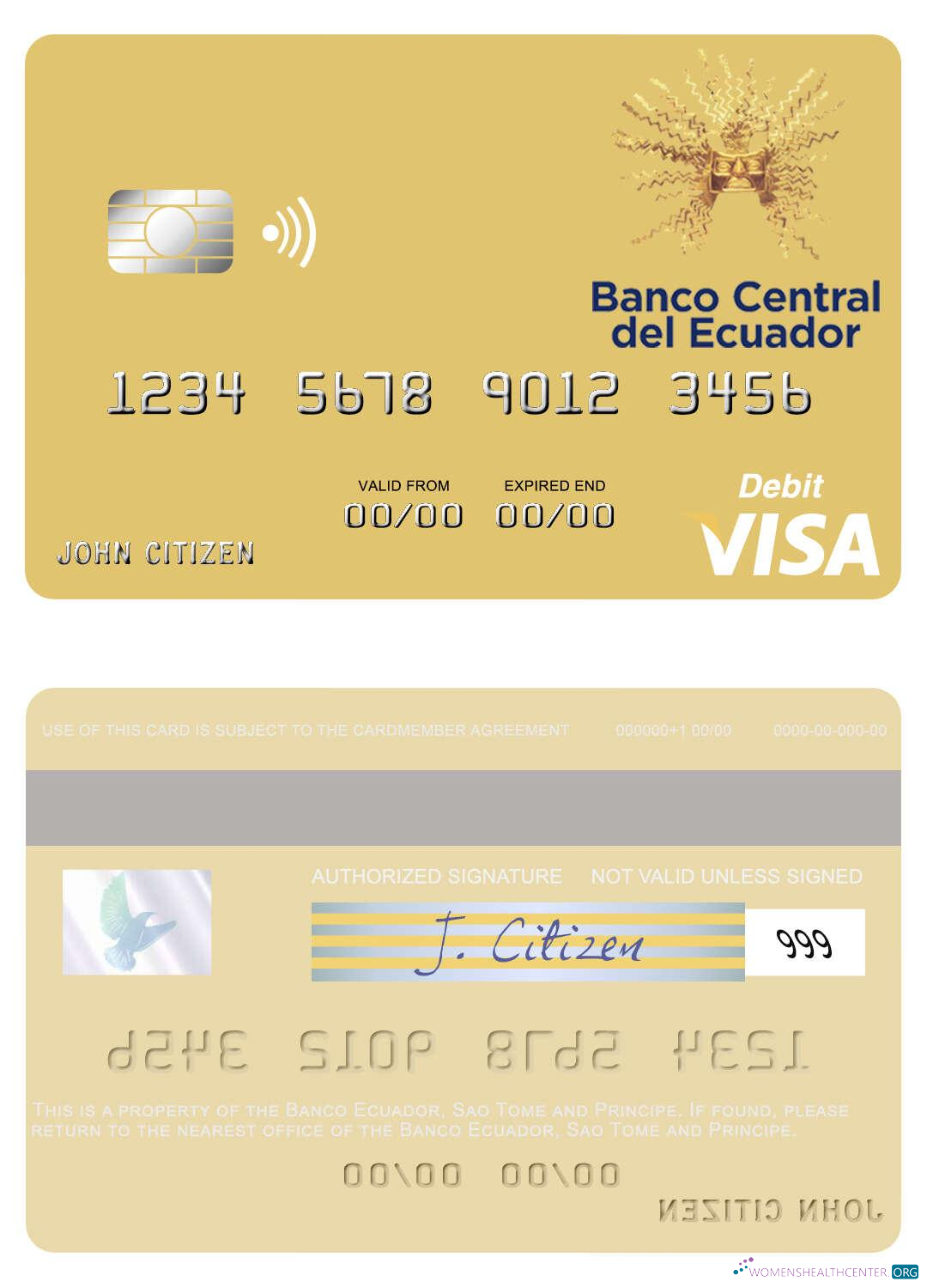 Download Sao Tome and Principe Banco Ecuador visa debit card Photoshop template
